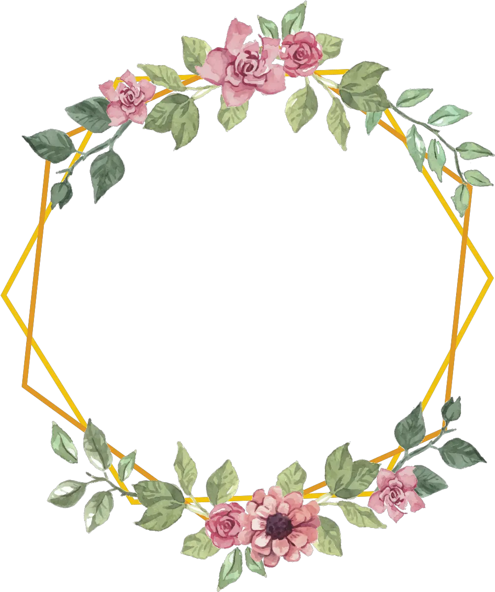 geometric frame gold flowers floral bouquet shape Frame Flower Watercolor Png