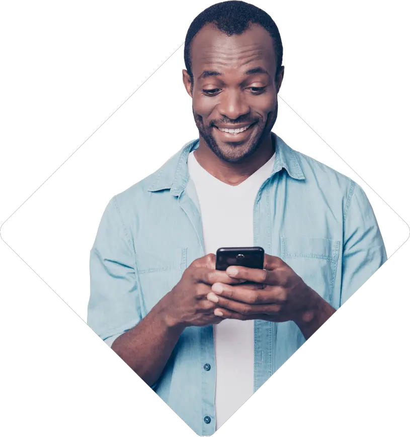 Man Looking At His Smartphone And Smiling Man Looking Phone Png