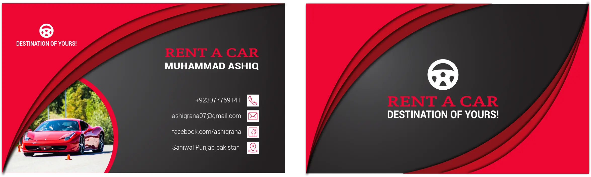 Rent A Car Visiting Card Design In Pakistan