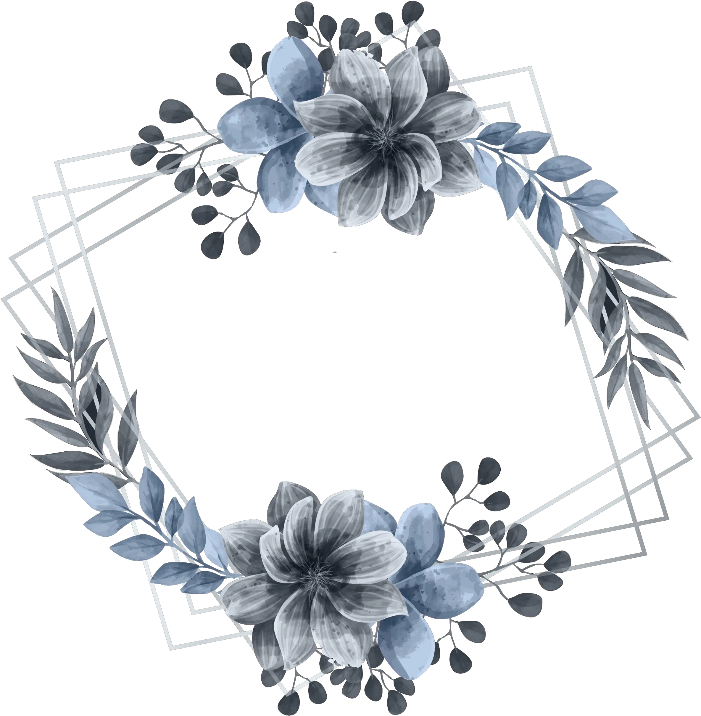 floral flowers watercolour wreath frame logodesign Silver Flower Frame