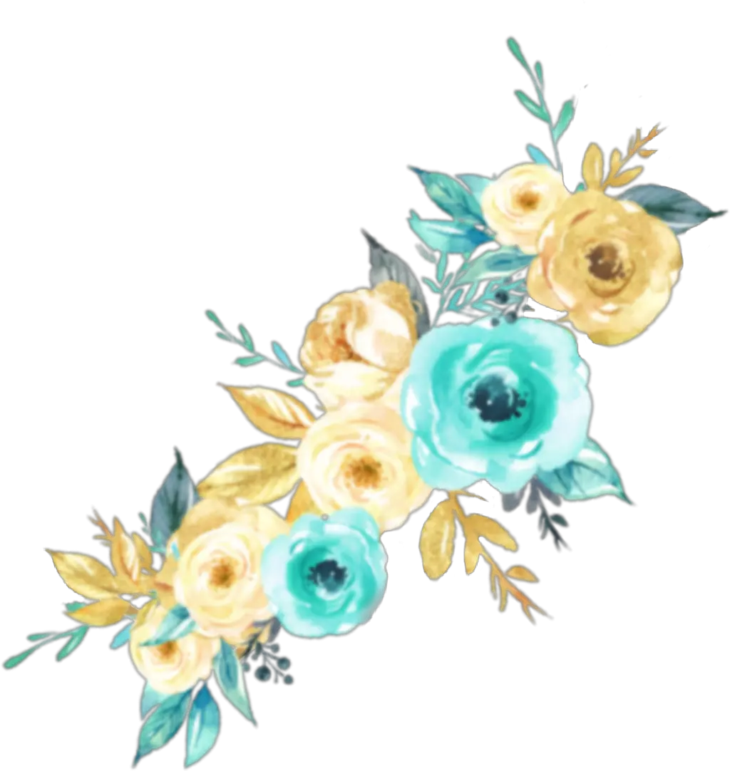 watercolor flowers mint teal turquoise aqua gold
