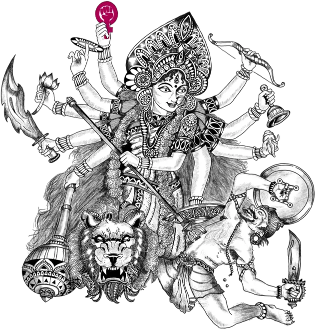 Maa Durga Image Blackamp White