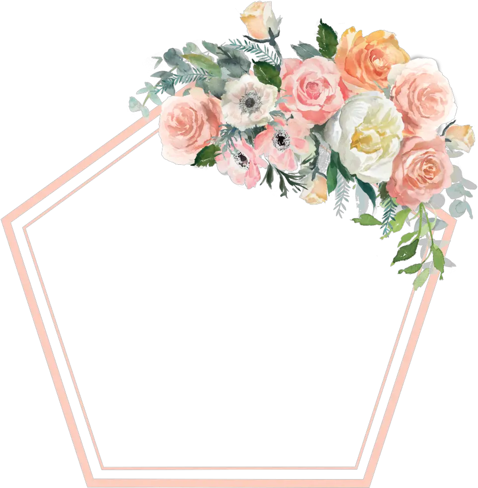 Hexagon Geometric Flower Transparent Border Pastel Watercolor Flower Background