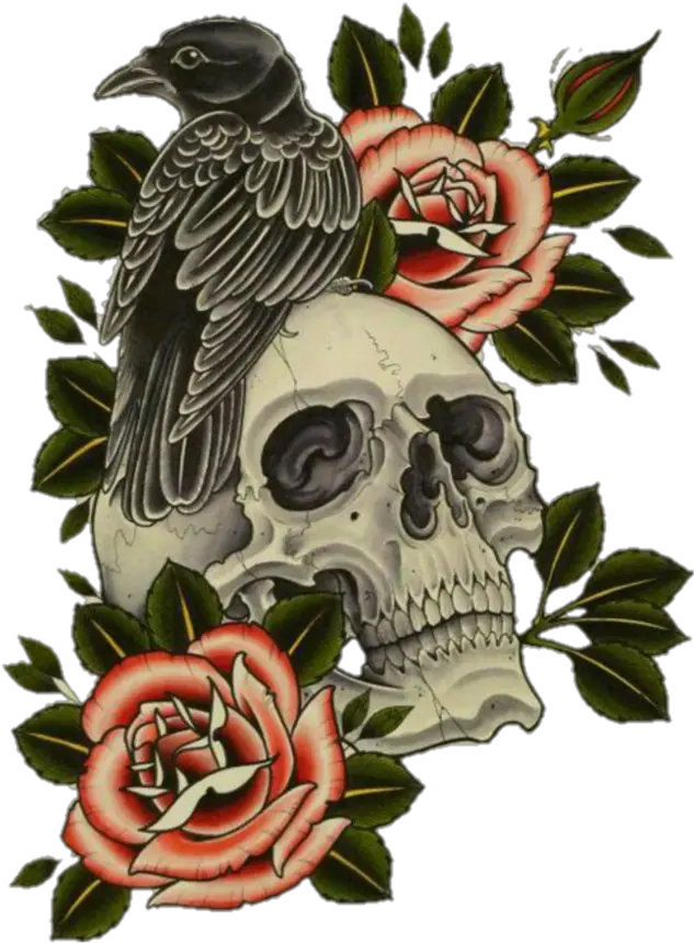 mq crow skull skulls roses Skull With Flowers Tattoo