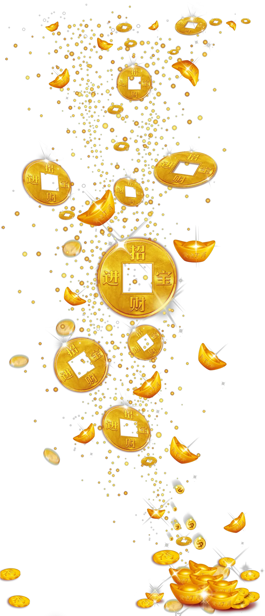 Floating Gold Ingot Coins Transparent Decoration Gold Coin Chinese Png Falling