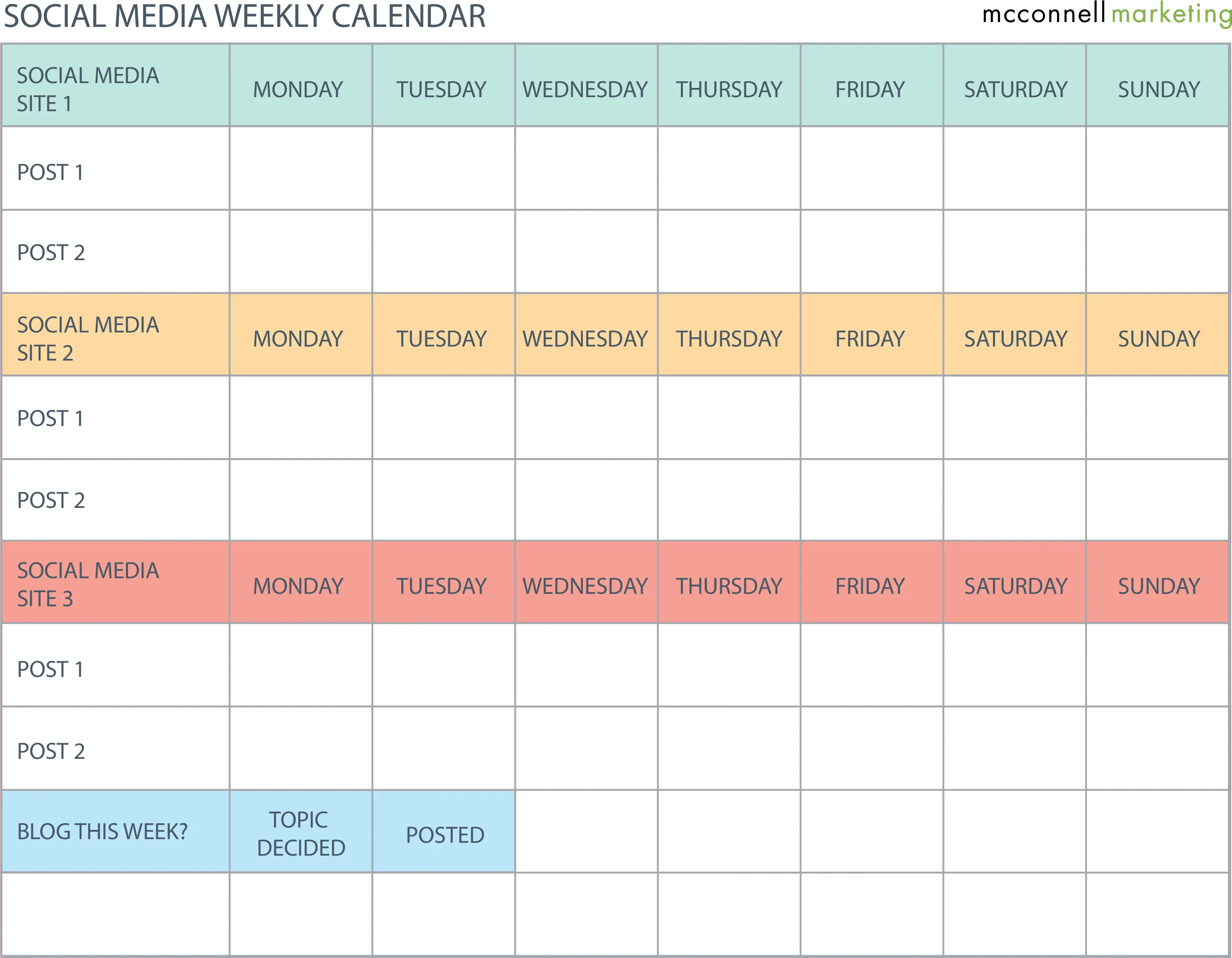 Weekly Social Media Calendar Main Image Blank Weekly Calendar Template Social Media