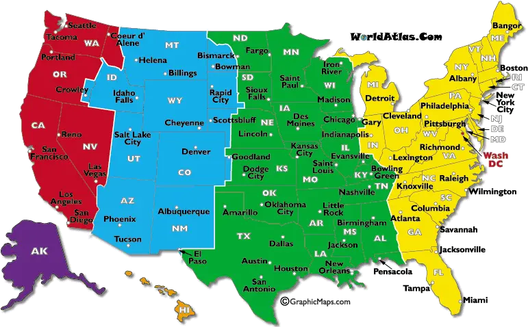 High Resolution Us Time Zone Map
