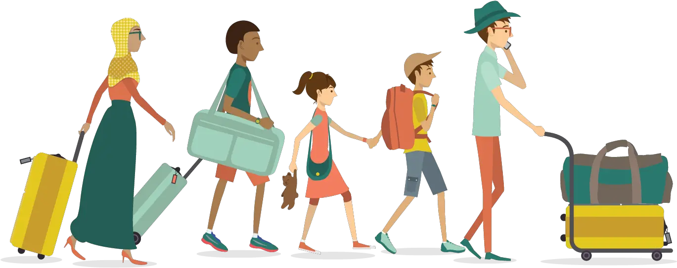 Illustration Of People Walking With Travel Bags People Travel Cartoon Png