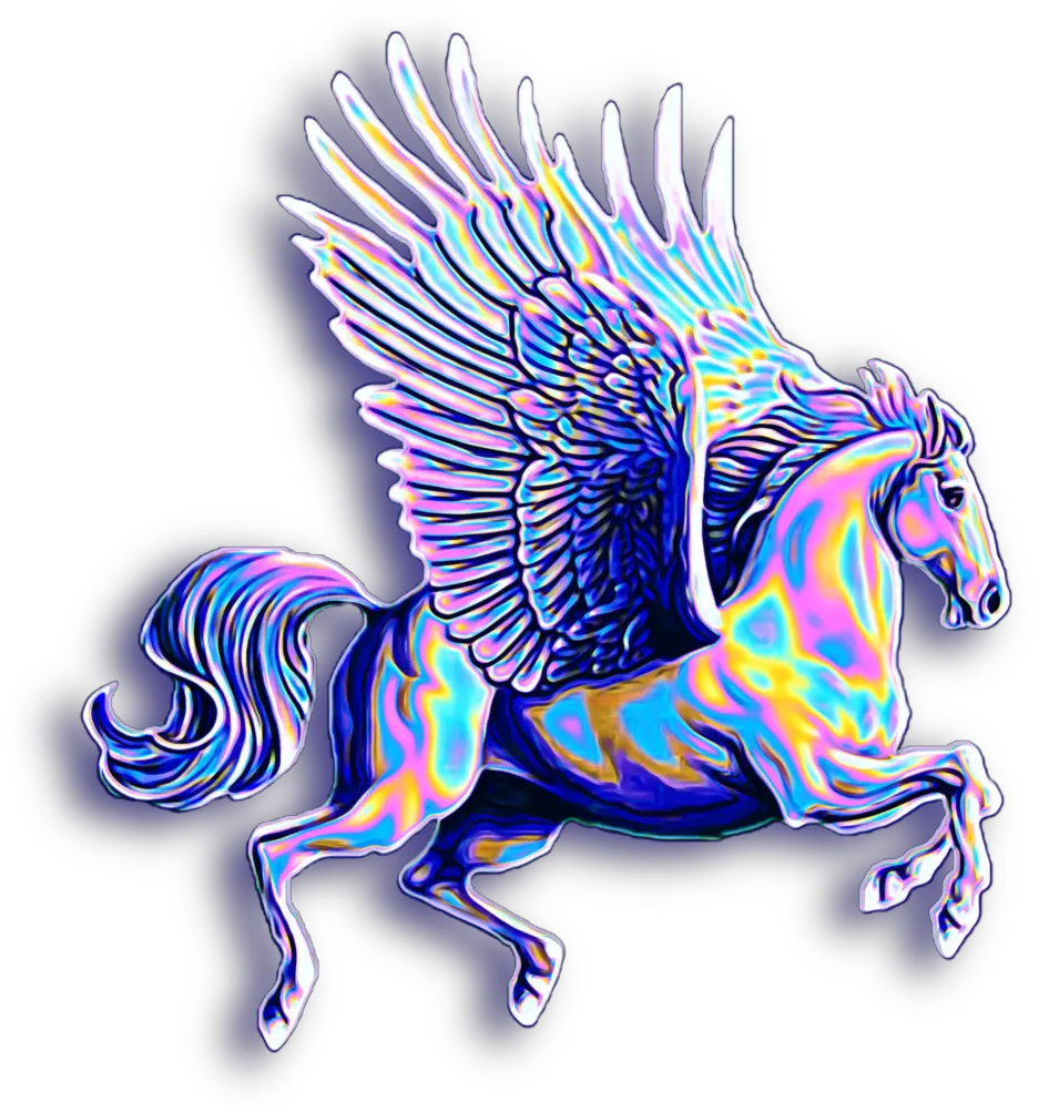 unicorn pegasus flyinghorse horse wings holographic Cartoon Unicorn With Wings