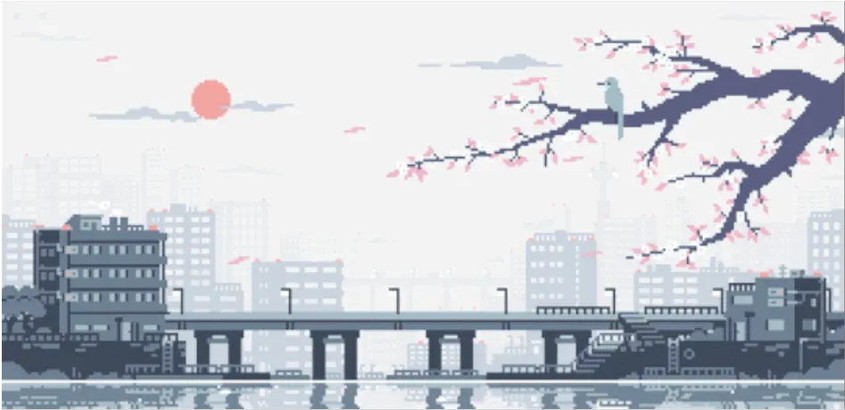 city pixel game background vaporwave japan bird Japan Pixel Art