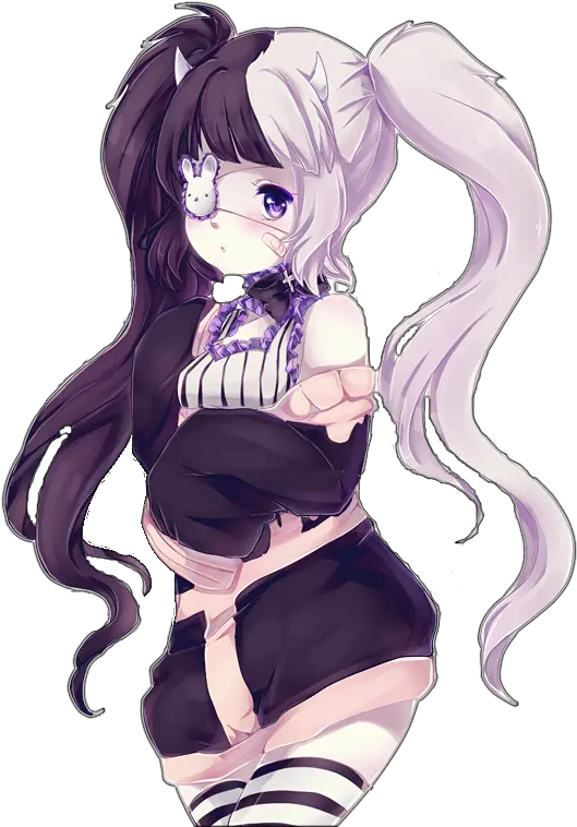 anime girl goth pastel twotone hair white black Anime Half Demon Half Human Girl