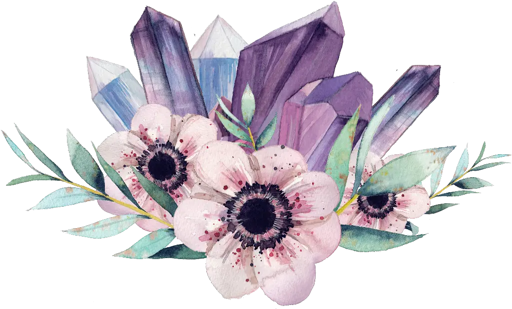 Diamond Gemstone Watercolor Crystal Flower Painting Watercolor Flowers And Crystals
