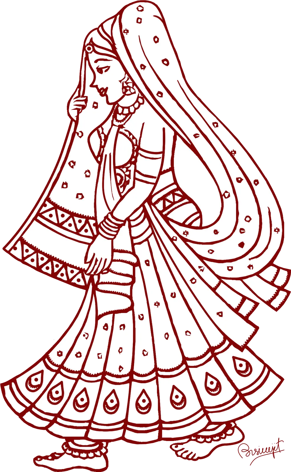 Indian Wedding Free Line Art Clip Transparent Png Indian Bride Clipart