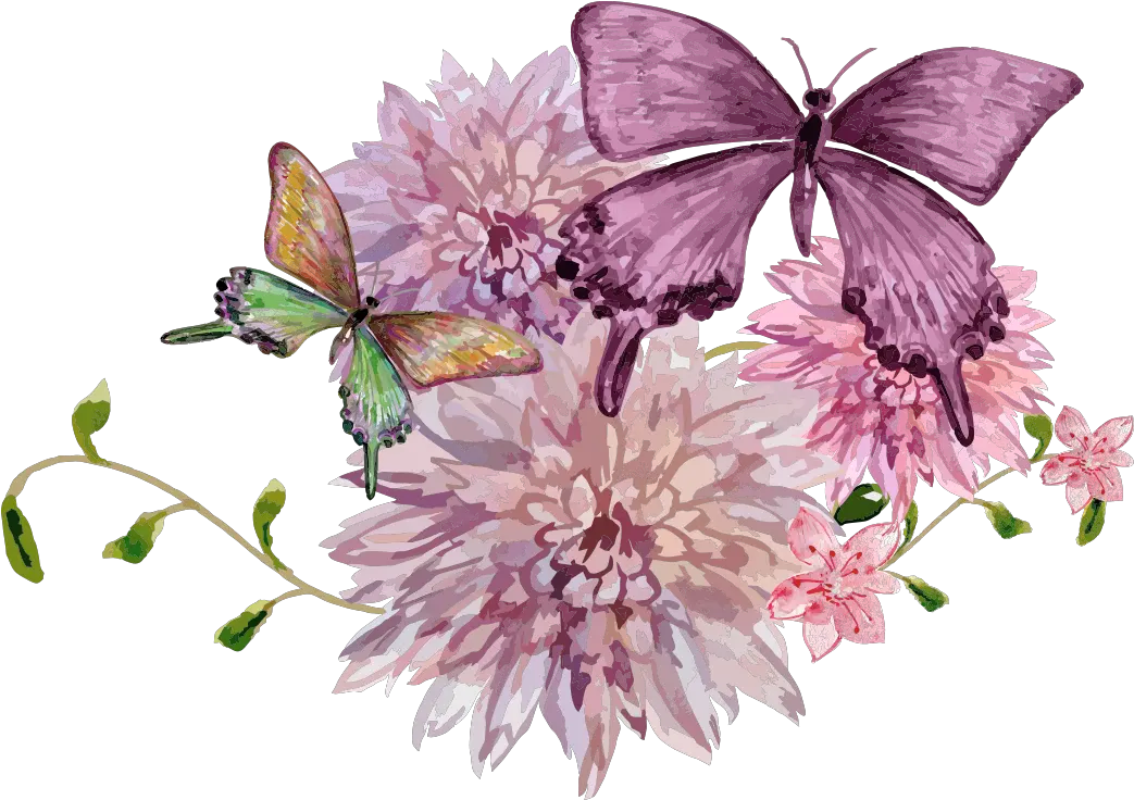 Free Download Butterfly Painting Cartoon Beautiful Flowers With Butterflies Png
