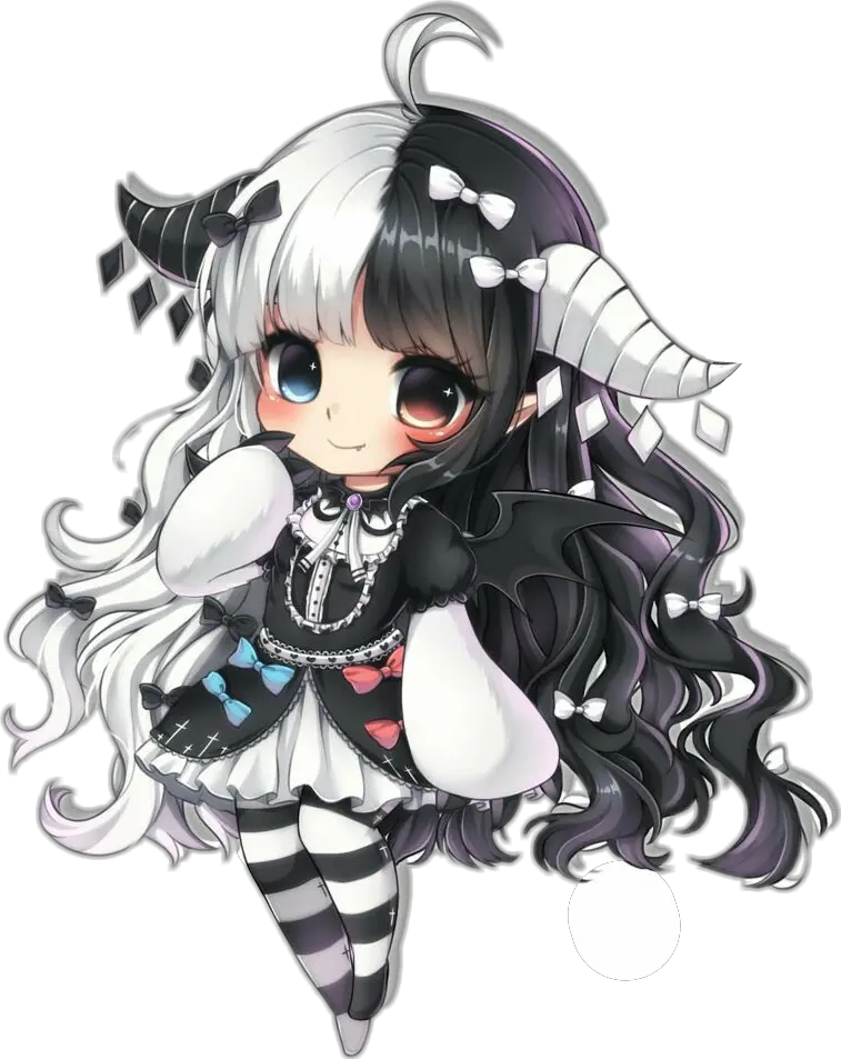 chibi demon cute blackblackandwhite anime kawaii Black And White Hair Anime Girl