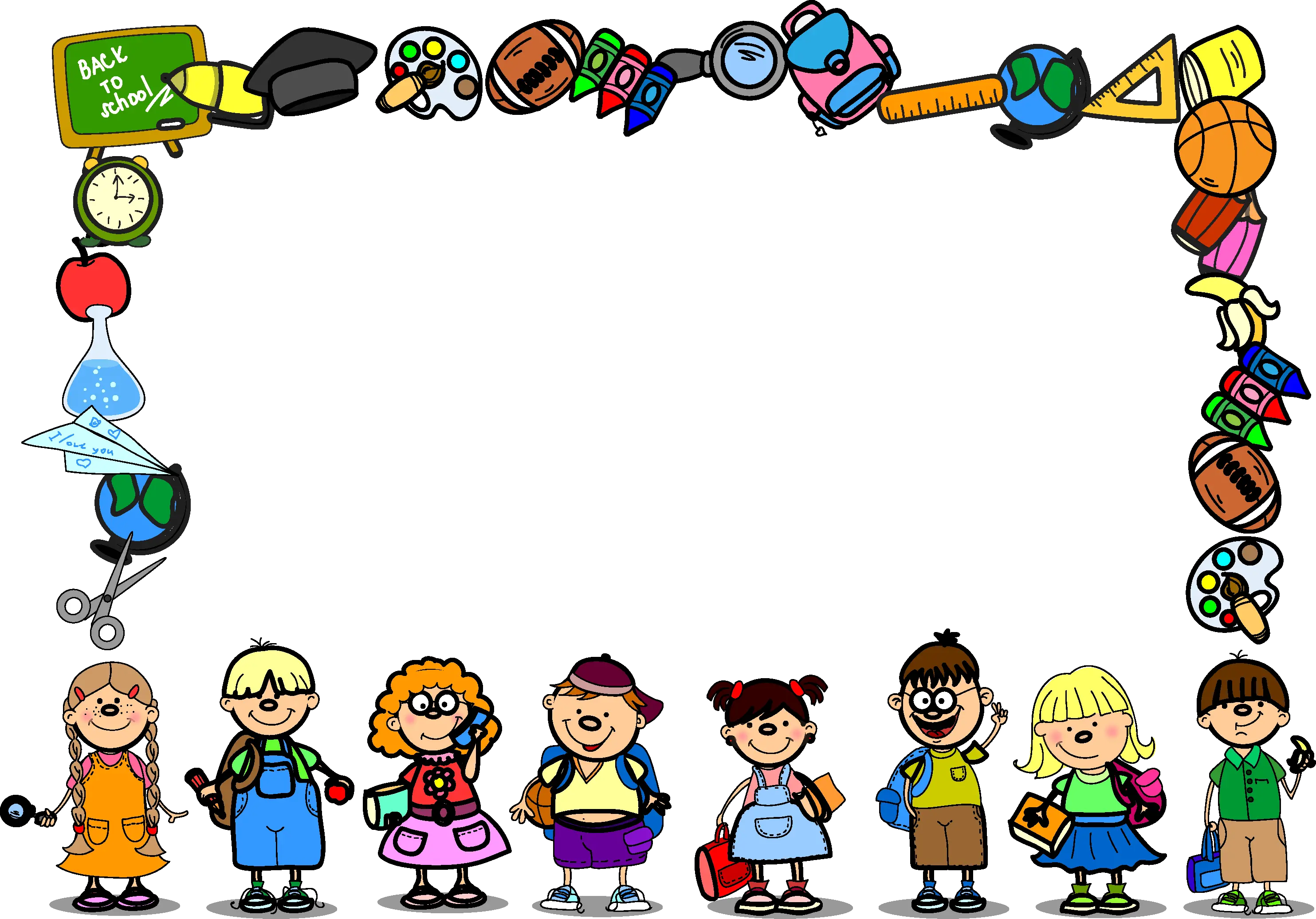 Transparent Cartoon Frame Clipart School Background Border Design