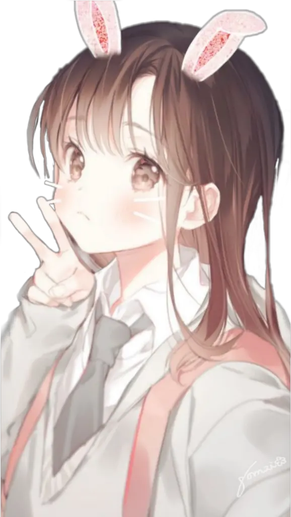 freetoedit freesticker animegirl anime kawaii Anime Brown Hair Girl Bunny