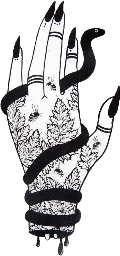 hand witch snake tattoo cute aesthetic freetoedit Black And White Witch Hand