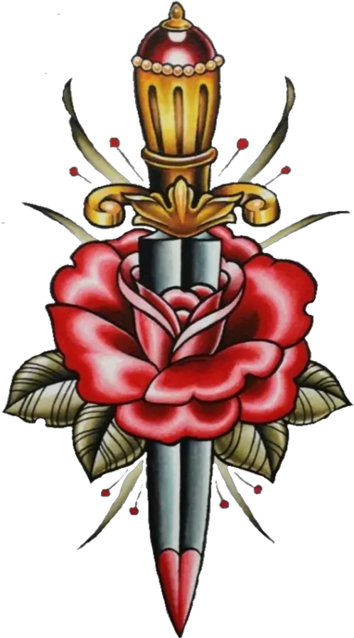 Transparent Knife Tattoo Png Traditional Dagger And Rose