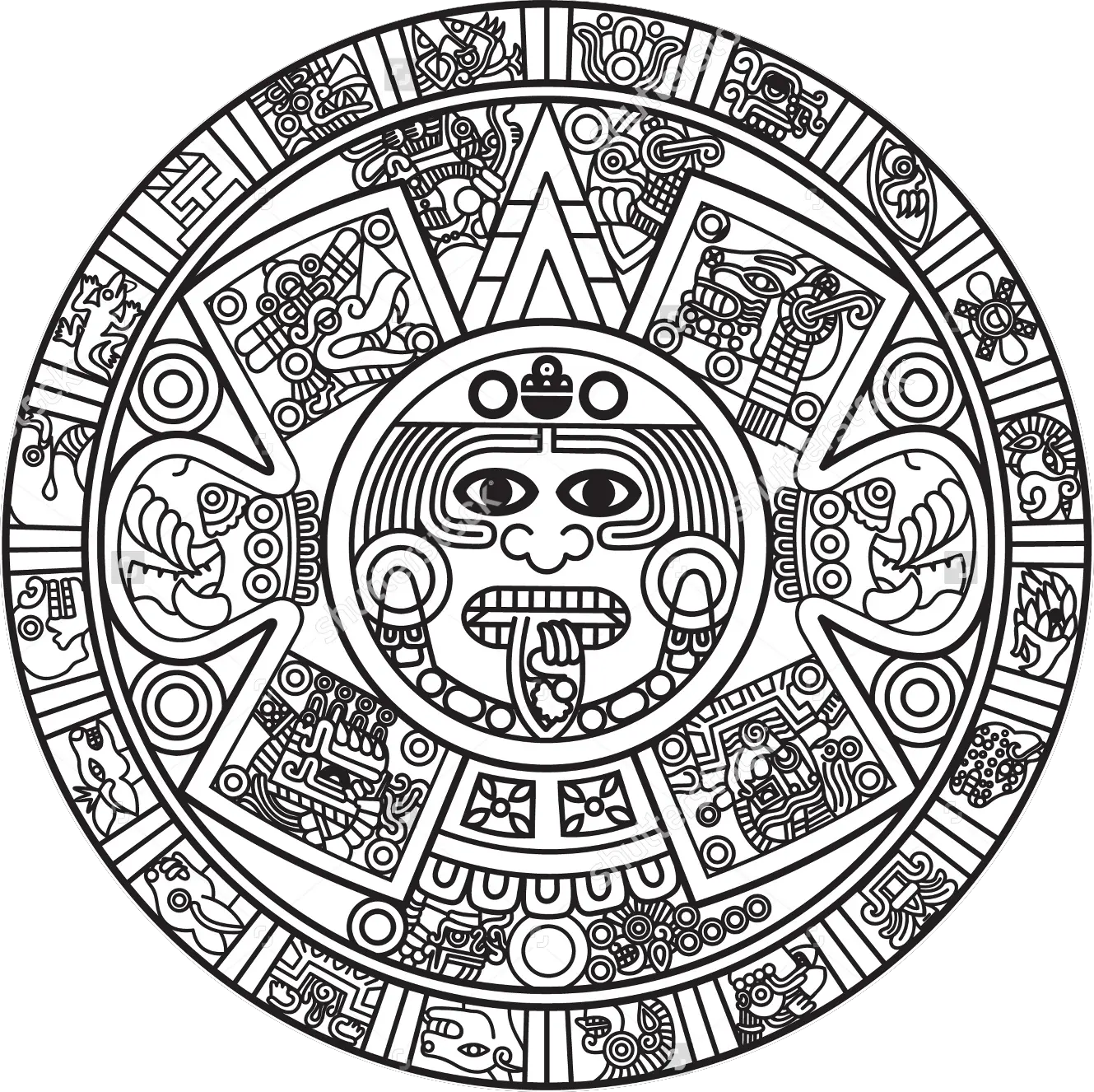 Merchant Drawing Aztec Aztec Calendar Coloring Page