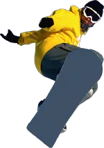 Man jumps on snowboard PNG image