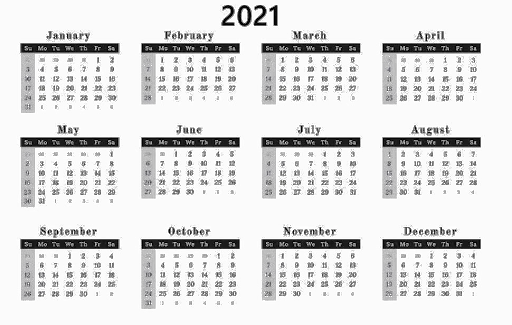 Calendar 2021 year PNG