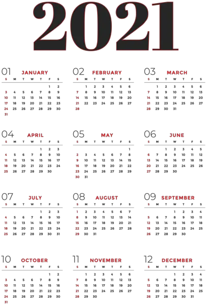 Calendar 2021 year PNG