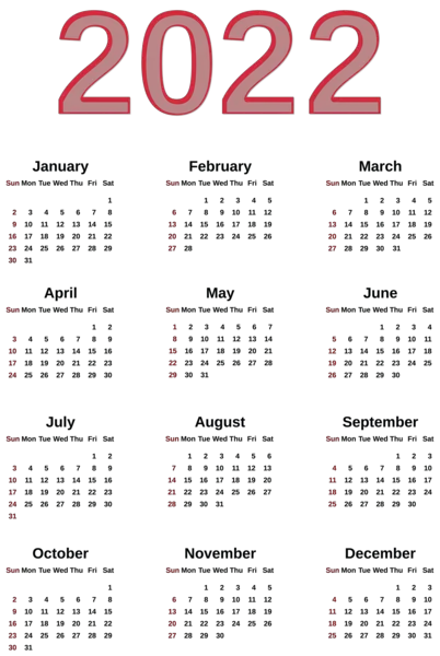 Calendar 2022 year PNG