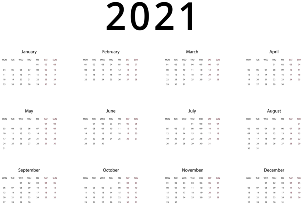 Calendar 2021 year PNG