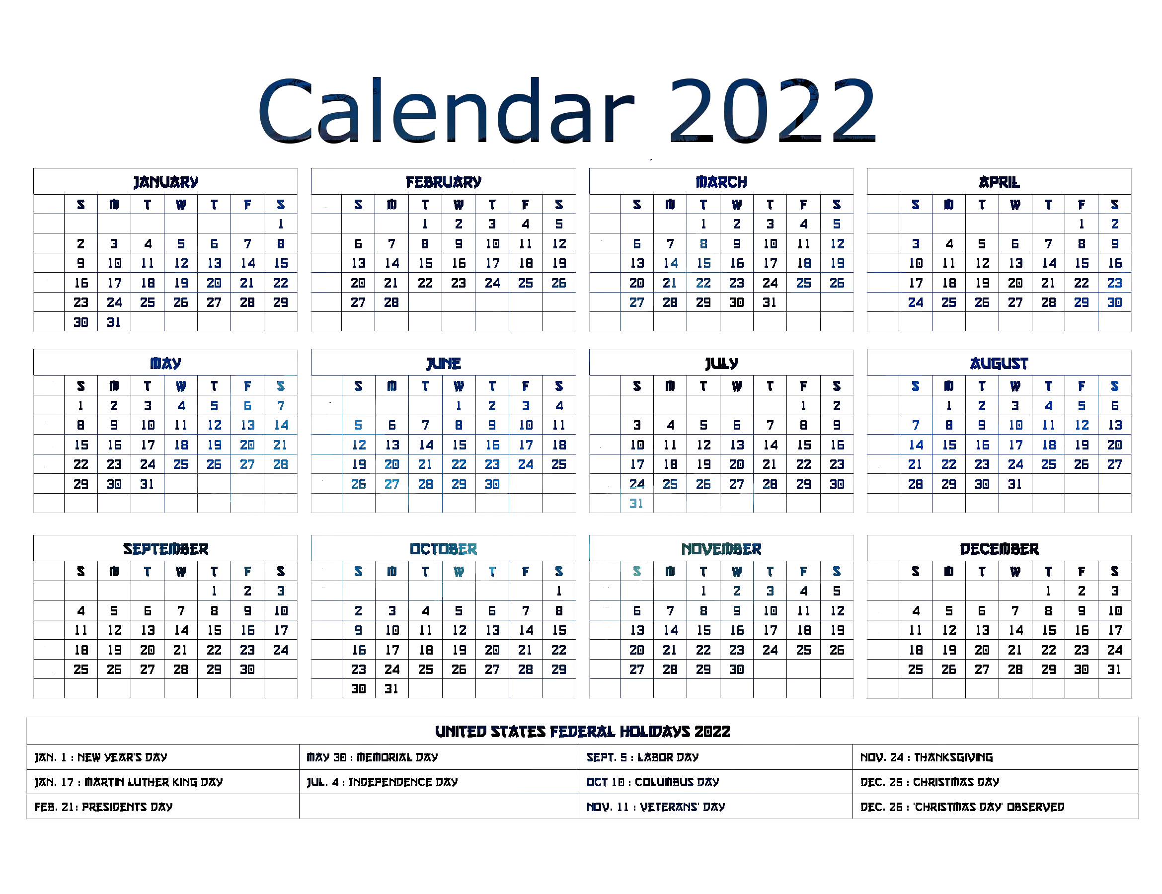 Calendar 2022 year PNG