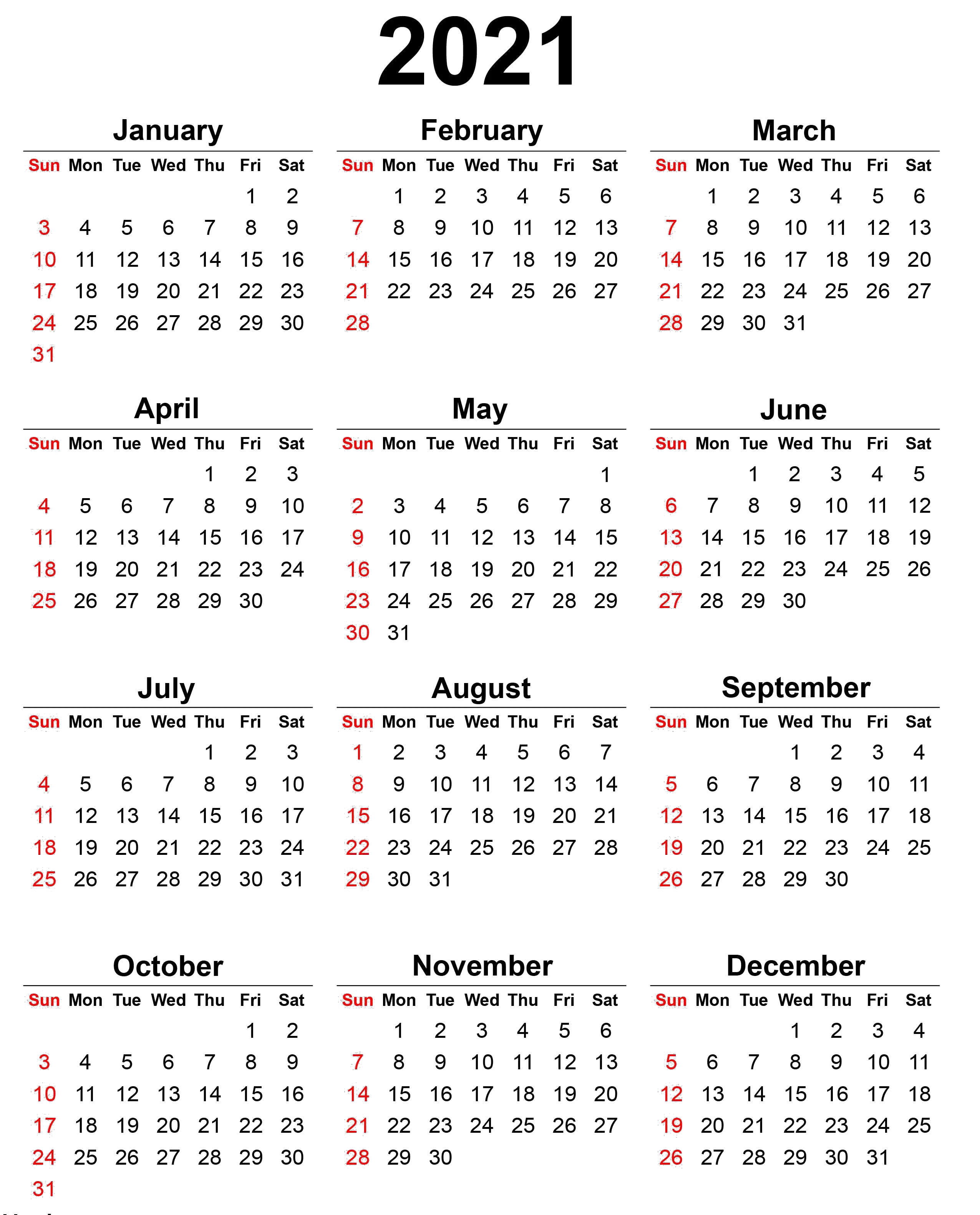 Calendar 2021 year PNG