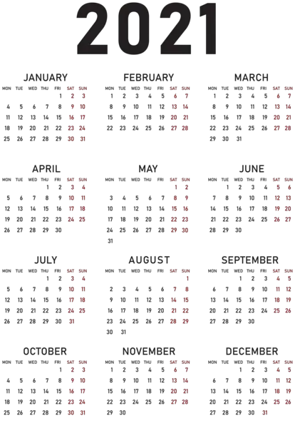 Calendar 2021 year PNG