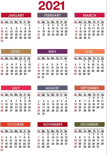 Calendar 2021 year PNG