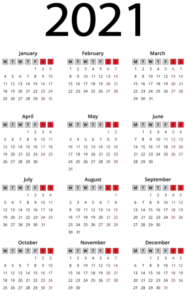 Calendar 2021 year PNG