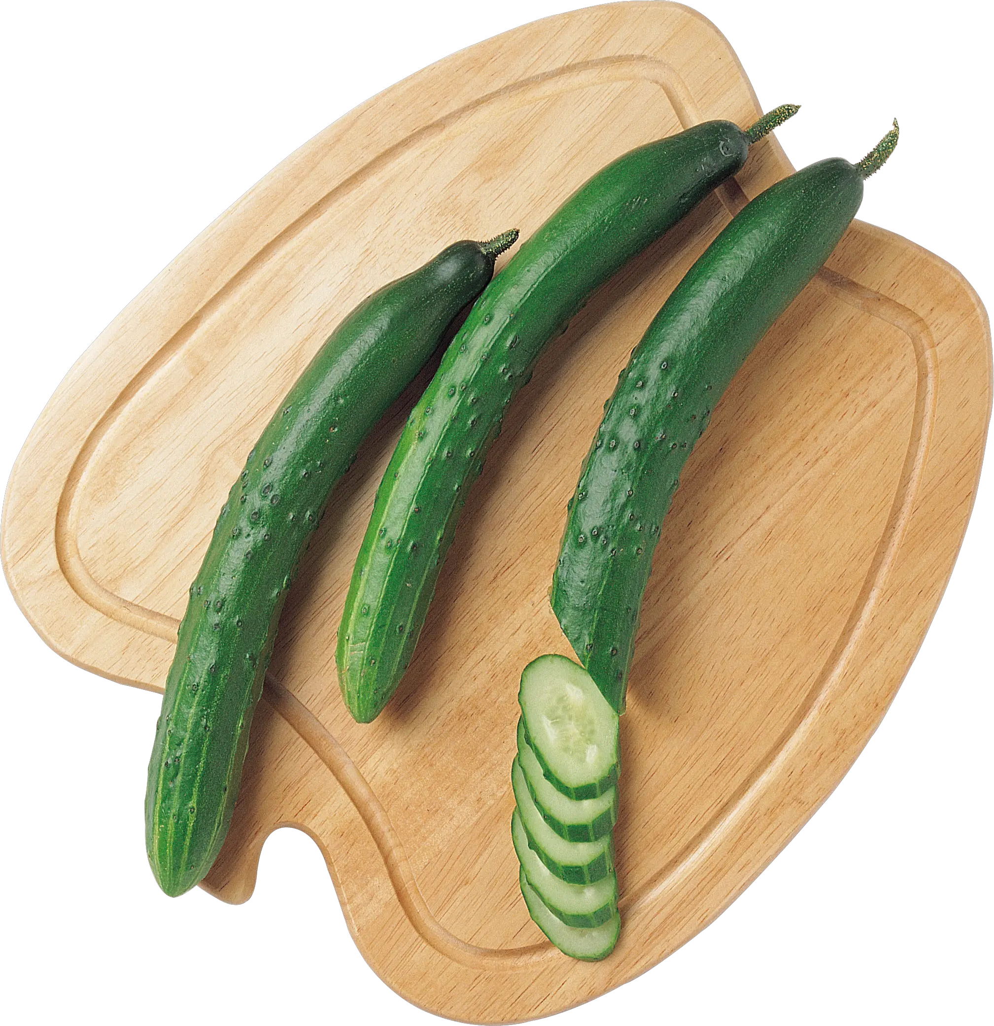 Cucumber on wooden plate PNG